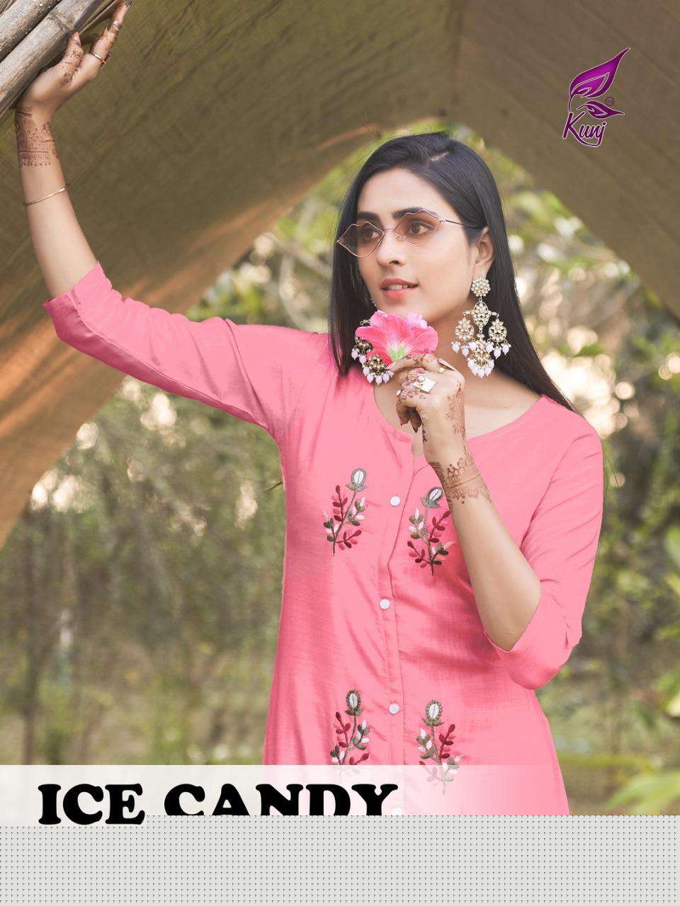 ICE CANDY VOL-1 BY KUNJ 101 TO 108 SERIES DESIGNER STYLISH FANCY COLORFUL BEAUTIFUL PARTY WEAR & ETHNIC WEAR COLLECTION RAYON SLUB KURTIS WITH BOTTOM AT WHOLESALE PRICE