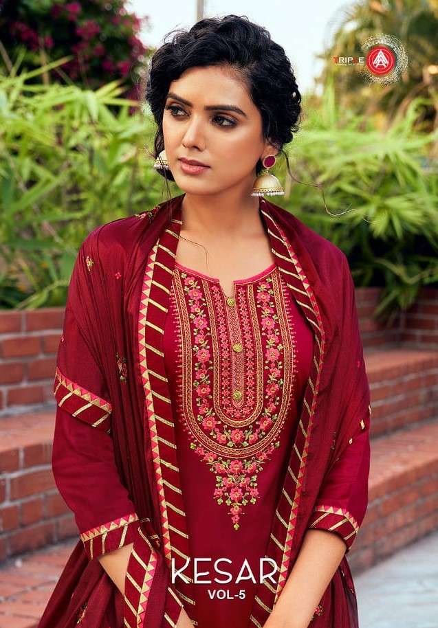 KESAR VOL-5 BY TRIPLE AAA 341 TO 346 SERIES BEAUTIFUL SUITS COLORFUL STYLISH FANCY CASUAL WEAR & ETHNIC WEAR JAM SILK EMBROIDERED DRESSES AT WHOLESALE PRICE