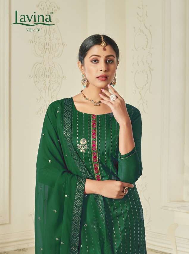 LAVINA VOL-131 BY LAVINA 131-001-A TO 131-001-E SERIES BEAUTIFUL PAKISTANI SUITS COLORFUL STYLISH FANCY CASUAL WEAR & ETHNIC WEAR CHINNON EMBROIDERED DRESSES AT WHOLESALE PRICE