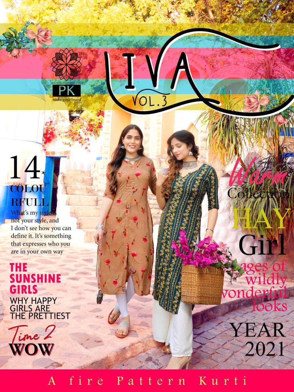 LIVA VOL-3 BY PK 3001 TO 3013 SERIES DESIGNER STYLISH FANCY COLORFUL BEAUTIFUL PARTY WEAR & ETHNIC WEAR COLLECTION HEAVY RAYON PRINT KURTIS AT WHOLESALE PRICE