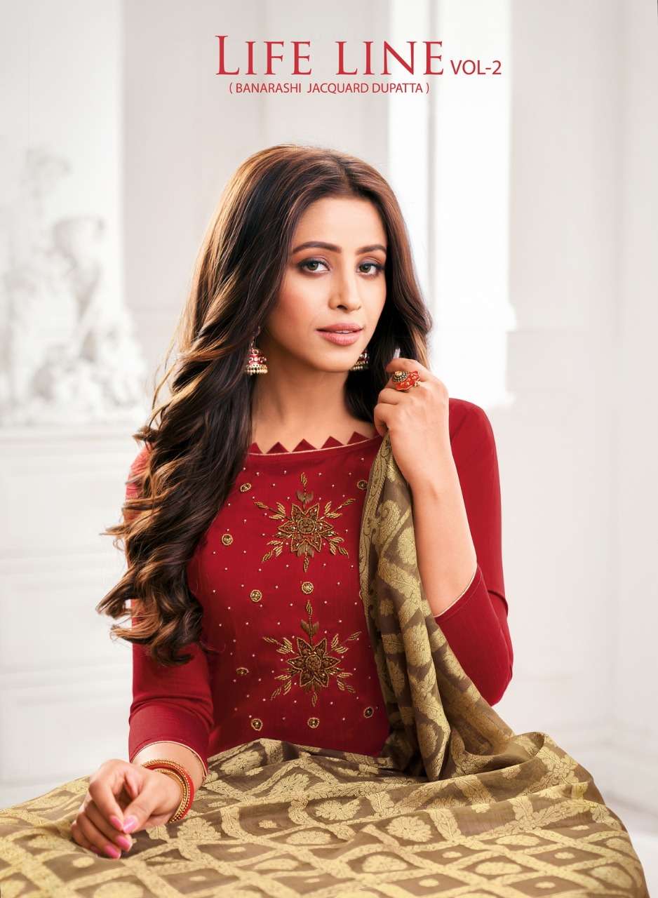 LIFE LINE VOL-2 BY KAPIL TEX 51001 TO 51012 SERIES BEAUTIFUL PATIYALA SUITS STYLISH FANCY COLORFUL PARTY WEAR & OCCASIONAL WEAR LONG SLUB WITH HANDWORK PRINTED DRESSES AT WHOLESALE PRICE