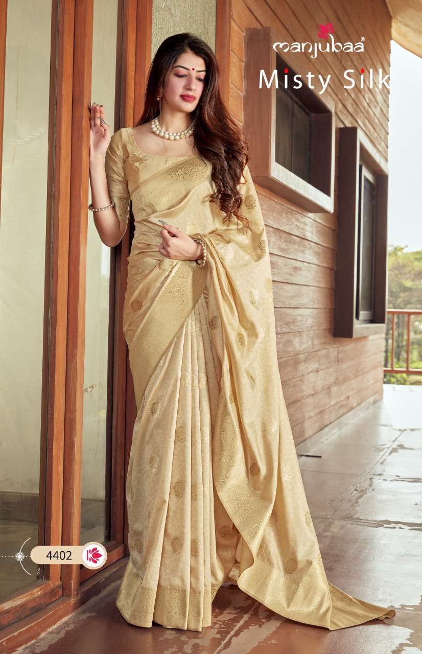 MISTY SILK BY MANJUBAA CLOTHING 4401 TO 4410 SERIES COLORFUL BEAUTIFUL FANCY PARTY WEAR & TRADITIONAL WEAR SOFT SILK SAREES AT WHOLESALE PRICE