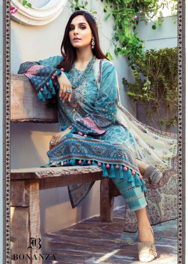 MARIA B MPRINT SUMMER COLLECTION-2021 BY BONANZA 01 TO 05 SERIES DESIGNER BRIDAL WEAR COLLECTION BEAUTIFUL STYLISH FANCY COLORFUL PARTY WEAR & OCCASIONAL WEAR CAMBRIC COTTON PRINT WITH EMBROIDERED DRESSES AT WHOLESALE PRICE
