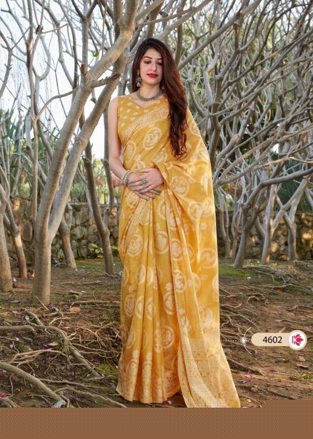 MUSKAAN SILK BY MANJUBAA CLOTHING 4601 TO 4606 SERIES INDIAN TRADITIONAL WEAR COLLECTION BEAUTIFUL STYLISH FANCY COLORFUL PARTY WEAR & OCCASIONAL WEAR BANARASI COTTON SAREES AT WHOLESALE PRICE