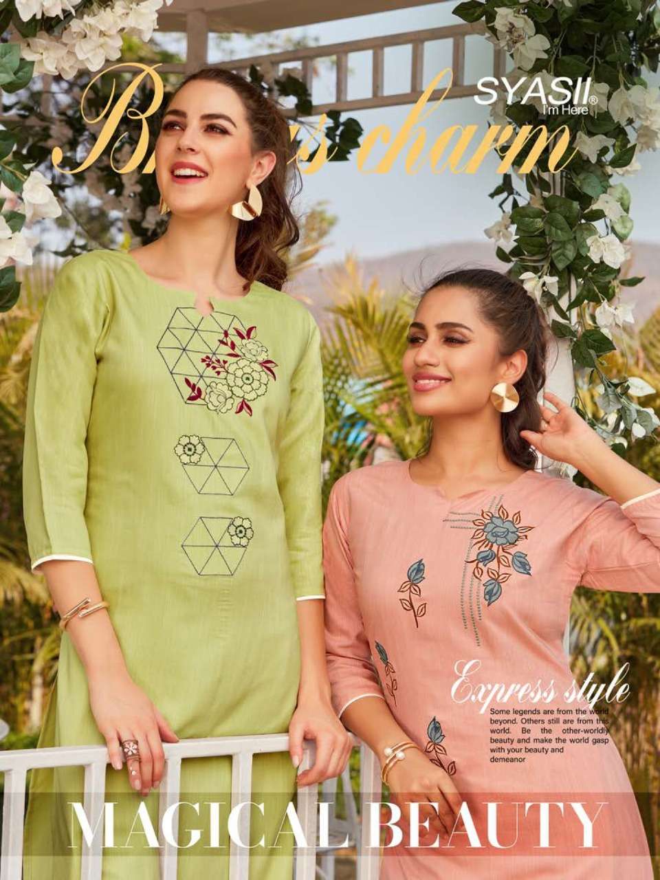 MAGICAL BEAUTY BY SYASII 1001 TO 1004 SERIES DESIGNER STYLISH FANCY COLORFUL BEAUTIFUL PARTY WEAR & ETHNIC WEAR COLLECTION RAYON EMBROIDERY KURTIS WITH BOTTOM AT WHOLESALE PRICE