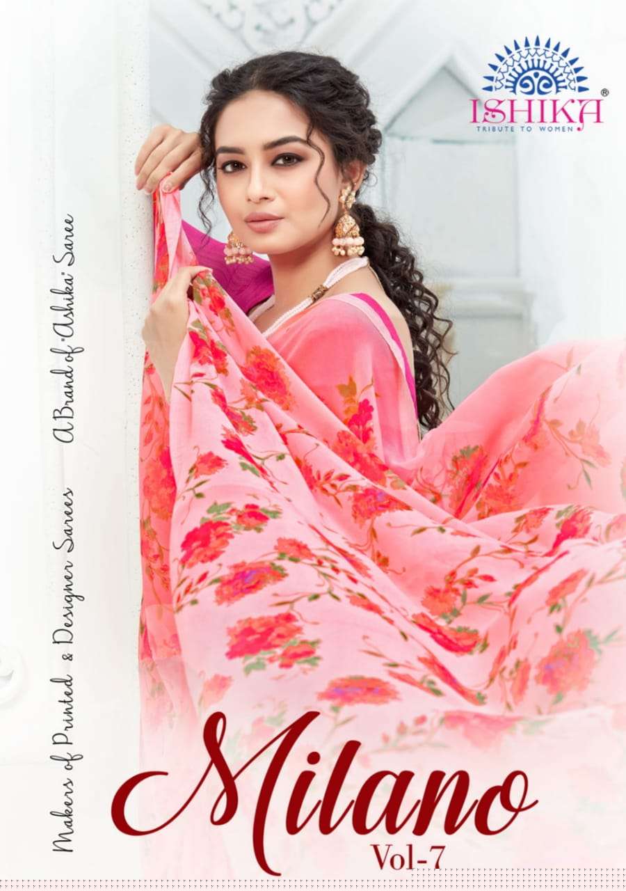 MILANO VOL-7 BY ISHIKA FASHION 8171 TO 8181 SERIES INDIAN TRADITIONAL WEAR COLLECTION BEAUTIFUL STYLISH FANCY COLORFUL PARTY WEAR & OCCASIONAL WEAR GEORGETTE SAREES AT WHOLESALE PRICE