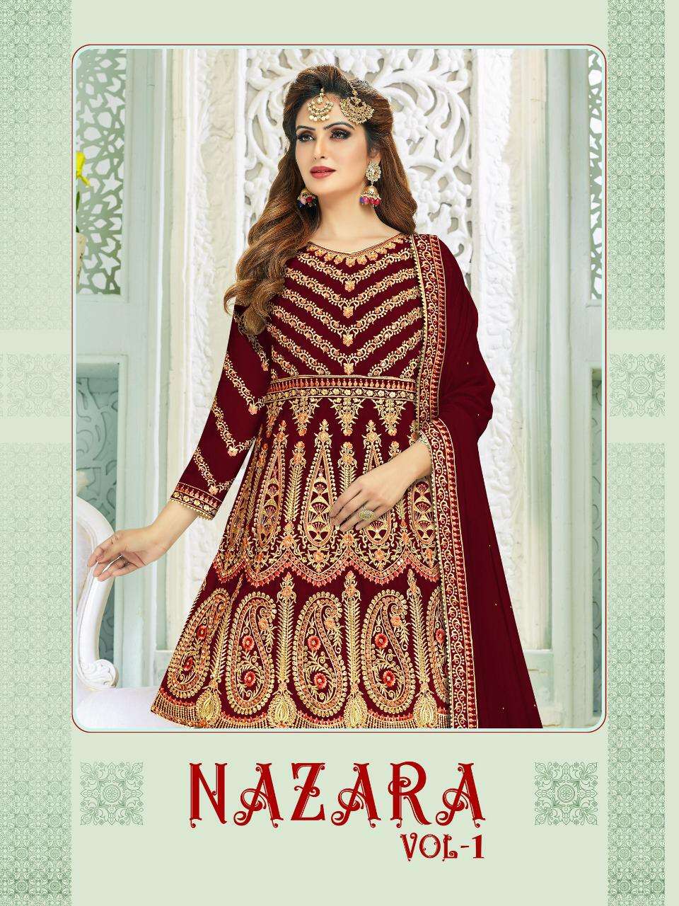 NAZARA VOL-1 BY A M CREATION 1821 TO 1826 SERIES BEAUTIFUL STYLISH SHARARA SUITS FANCY COLORFUL CASUAL WEAR & ETHNIC WEAR & READY TO WEAR FAUX GEORGETTE DRESSES AT WHOLESALE PRICE
