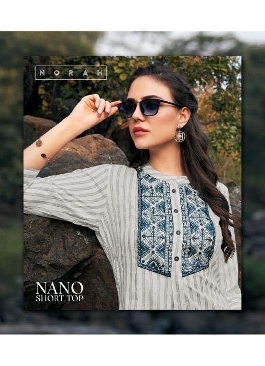 NANO BY NORAH 2068 TO 2073 SERIES DESIGNER STYLISH FANCY COLORFUL BEAUTIFUL PARTY WEAR & ETHNIC WEAR COLLECTION RAYON EMBROIDERY TOPS AT WHOLESALE PRICE