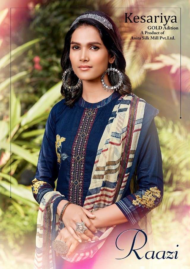 RAAZI BY KESARIYA 1001 TO 1008 SERIES BEAUTIFUL SUITS COLORFUL STYLISH FANCY CASUAL WEAR & ETHNIC WEAR PURE CAMBRIC DIGITAL PRINT WITH EMBROIDERY WORK DRESSES AT WHOLESALE PRICE