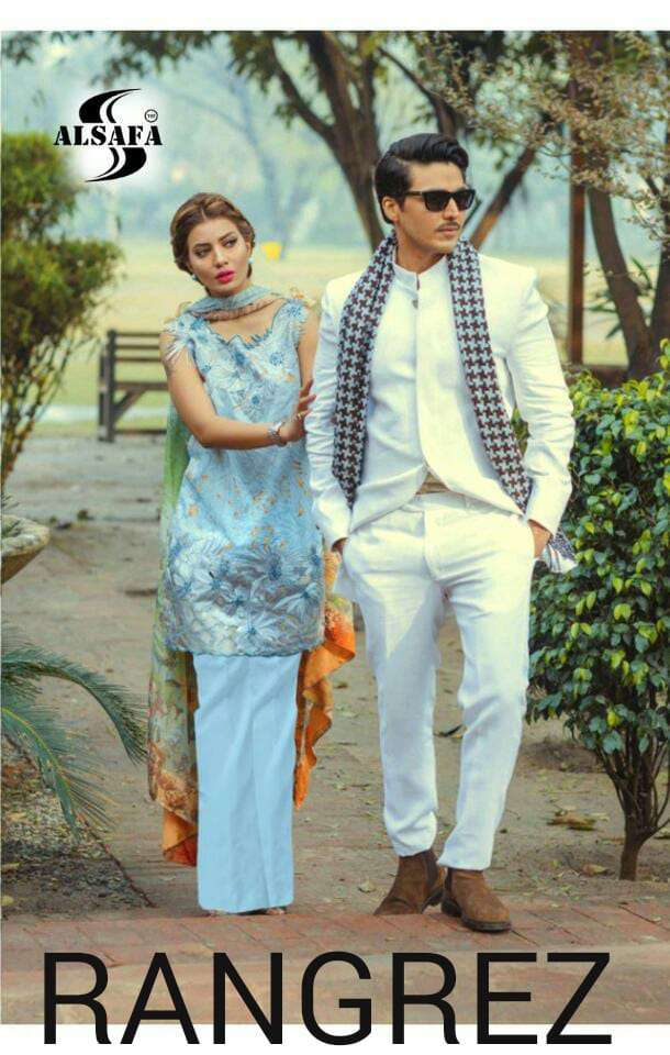 RANGREZ BY AL-SAFA 3005 TO 3009 SERIES DESIGNER PAKISTANI SUITS COLLECTION BEAUTIFUL STYLISH COLORFUL FANCY PARTY WEAR & OCCASIONAL WEAR CAMBRIC COTTON PRINT WITH EMBROIDERY DRESSES AT WHOLESALE PRICE
