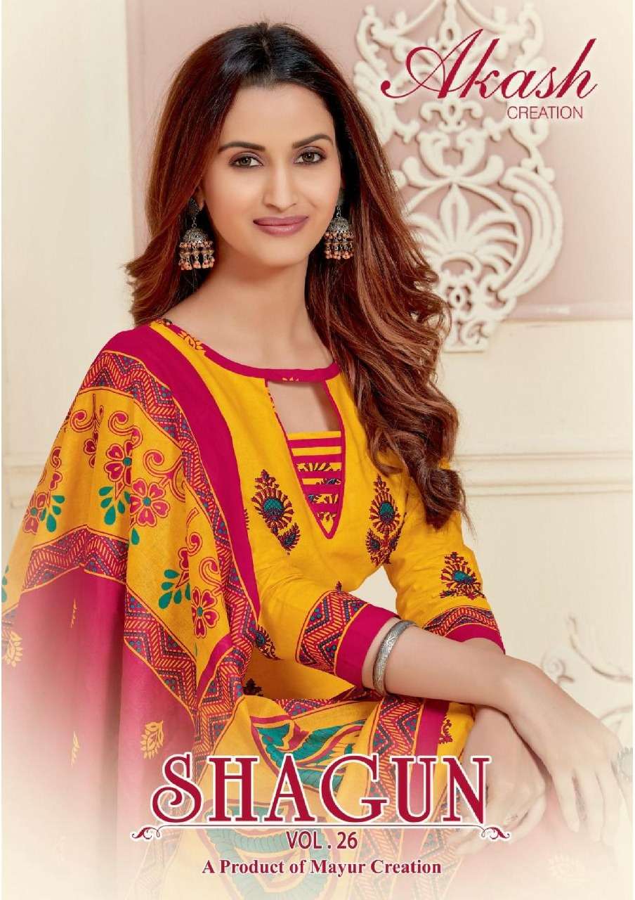 SHAGUN VOL-26 BY AKASH CREATION 2601 TO 2625 SERIES BEAUTIFUL SUITS COLORFUL STYLISH FANCY CASUAL WEAR & ETHNIC WEAR PURE COTTON DRESSES AT WHOLESALE PRICE