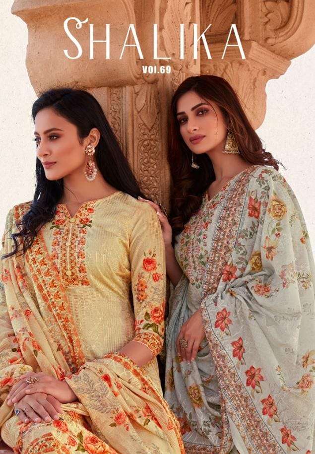 SHALIKA VOL-69 BY SHREE SHALIKA FASHION 2601 TO 2608 SERIES BEAUTIFUL STYLISH SUITS FANCY COLORFUL CASUAL WEAR & ETHNIC WEAR & READY TO WEAR COTTON DIGITAL PRINT WITH AARI WORK DRESSES AT WHOLESALE PRICE