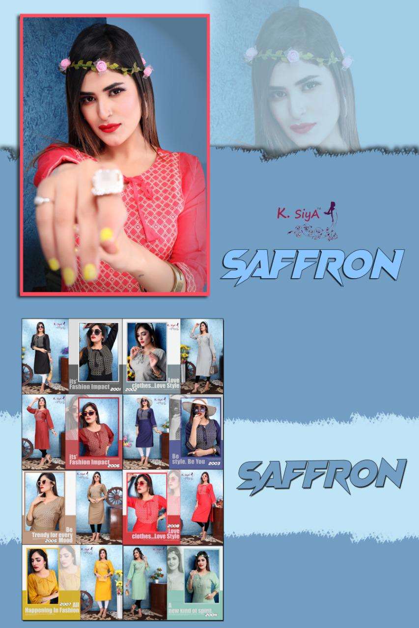 SAFFRON BY K.SIYA 2001 TO 2010 SERIES DESIGNER STYLISH FANCY COLORFUL BEAUTIFUL PARTY WEAR & ETHNIC WEAR COLLECTION RAYON PLAIN KURTIS AT WHOLESALE PRICE