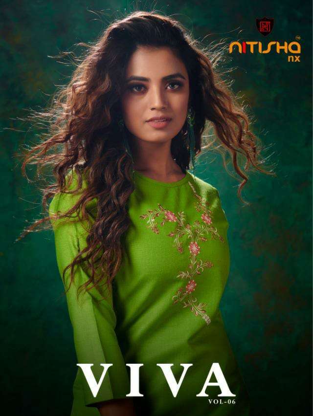 VIVA VOL-6 BY NITISHA NX 6001 TO 6010 SERIES DESIGNER BEAUTIFUL COLORFUL STYLISH FANCY CASUAL WEAR & ETHNIC WEAR & READY TO WEAR HEAVY SOFT COTTON SLUB EMBROIDERED KURTIS AT WHOLESALE PRICE