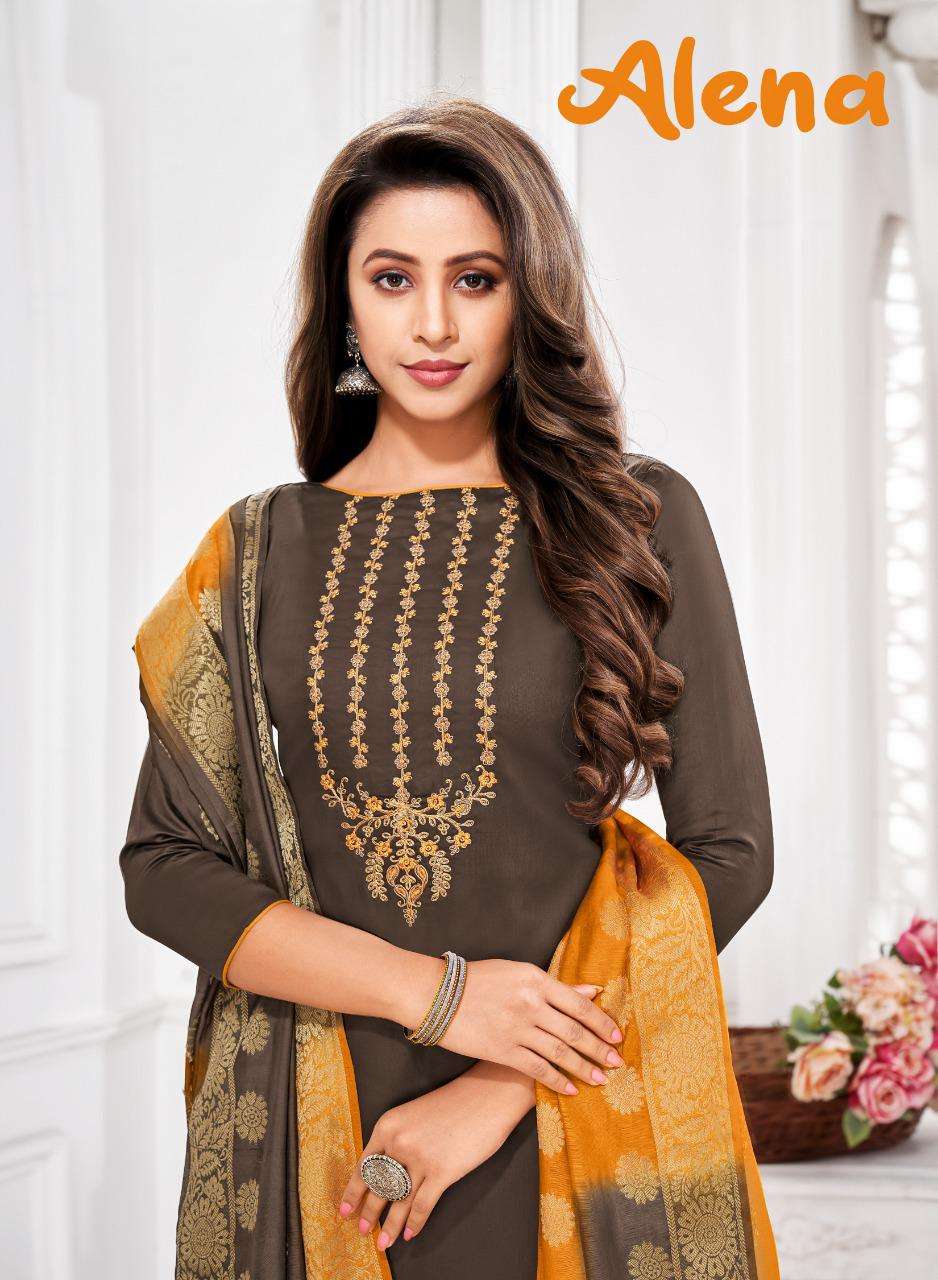ALENA BY SHAGUN LIFESTYLE 1001 TO 1012 SERIES BEAUTIFUL SUITS COLORFUL STYLISH FANCY CASUAL WEAR & ETHNIC WEAR GLACE SATIN EMBROIDERED DRESSES AT WHOLESALE PRICE