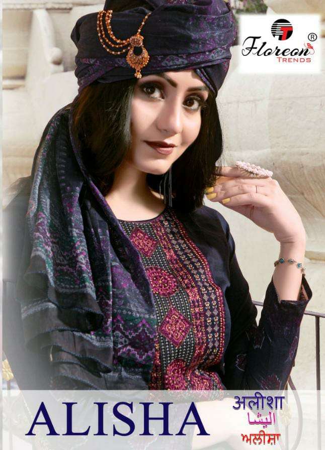 ALISHA BY FLOREON TRENDS 1001 TO 1008 SERIES BEAUTIFUL SUITS COLORFUL STYLISH FANCY CASUAL WEAR & ETHNIC WEAR GLACE COTTON SATIN PRINT EMBROIDERED DRESSES AT WHOLESALE PRICE