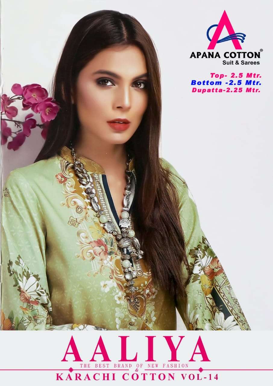 AALIYA VOL-14 BY APANA COTTON 14001 TO 14008 SERIES BEAUTIFUL COLORFUL STYLISH PRETTY PARTY WEAR CASUAL WEAR OCCASIONAL WEAR PURE COTTON DRESSES AT WHOLESALE PRICE
