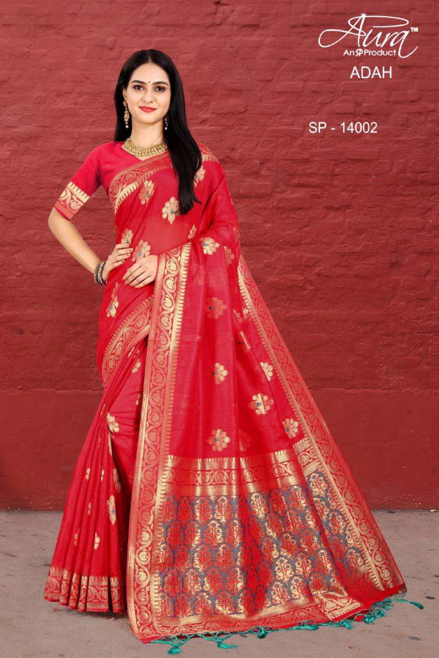 ADAH BY AURA 14001 TO 14007 SERIES INDIAN TRADITIONAL WEAR COLLECTION BEAUTIFUL STYLISH FANCY COLORFUL PARTY WEAR & OCCASIONAL WEAR KICHA SILK SAREES AT WHOLESALE PRICE