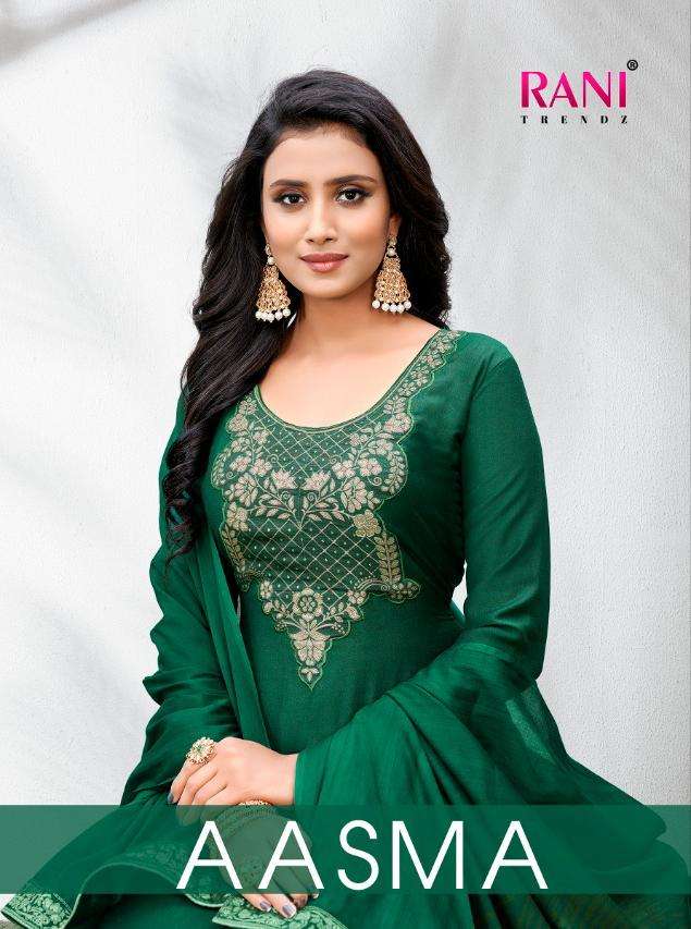 AASMA BY RANI TRENDZ 1556 TO 1563 SERIES DESIGNER SUITS BEAUTIFUL STYLISH FANCY COLORFUL PARTY WEAR & OCCASIONAL WEAR PURE COTTON DOLA JACQUARD DRESSES AT WHOLESALE PRICE