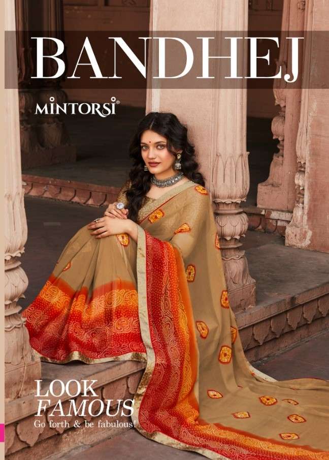 BANDHEJ BY MINTORSI 24401 TO 24410 SERIES INDIAN TRADITIONAL WEAR COLLECTION BEAUTIFUL STYLISH FANCY COLORFUL PARTY WEAR & OCCASIONAL WEAR GEORGETTE SAREES AT WHOLESALE PRICE