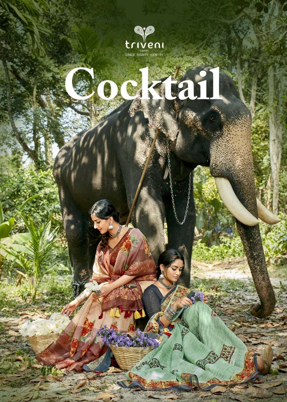 COCKTAIL BY TRIVENI 11591 TO 11598 SERIES INDIAN TRADITIONAL WEAR COLLECTION BEAUTIFUL STYLISH FANCY COLORFUL PARTY WEAR & OCCASIONAL WEAR LINEN PRINT SAREES AT WHOLESALE PRICE