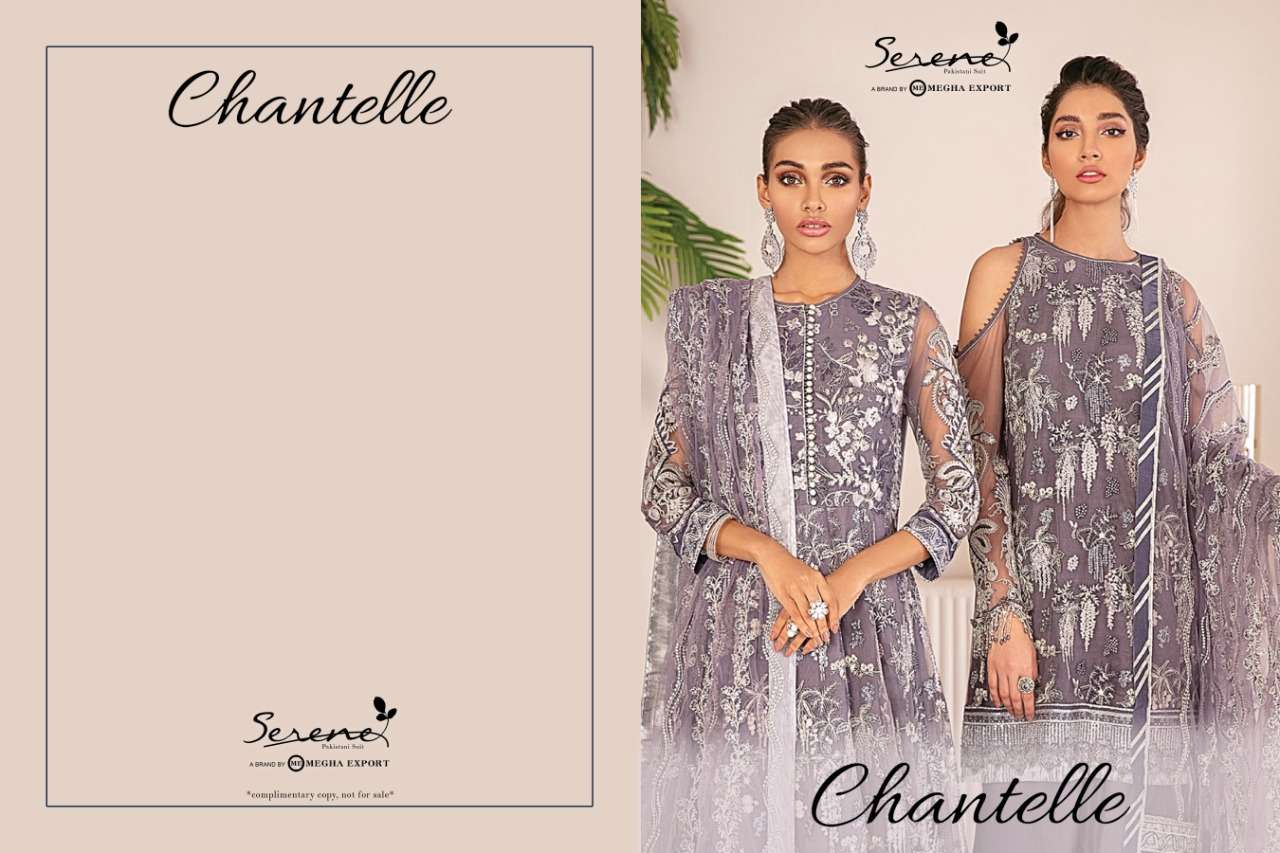 CHANTELLE BY MEGHA EXPORT 2001 TO 2003 SERIES DESIGNER PAKISTANI SUITS COLLECTION BEAUTIFUL STYLISH FANCY COLORFUL PARTY WEAR & OCCASIONAL WEAR HEAVY COTTON BUTTERFLY NET HEAVY EMBROIDERED DRESSES AT WHOLESALE PRICE