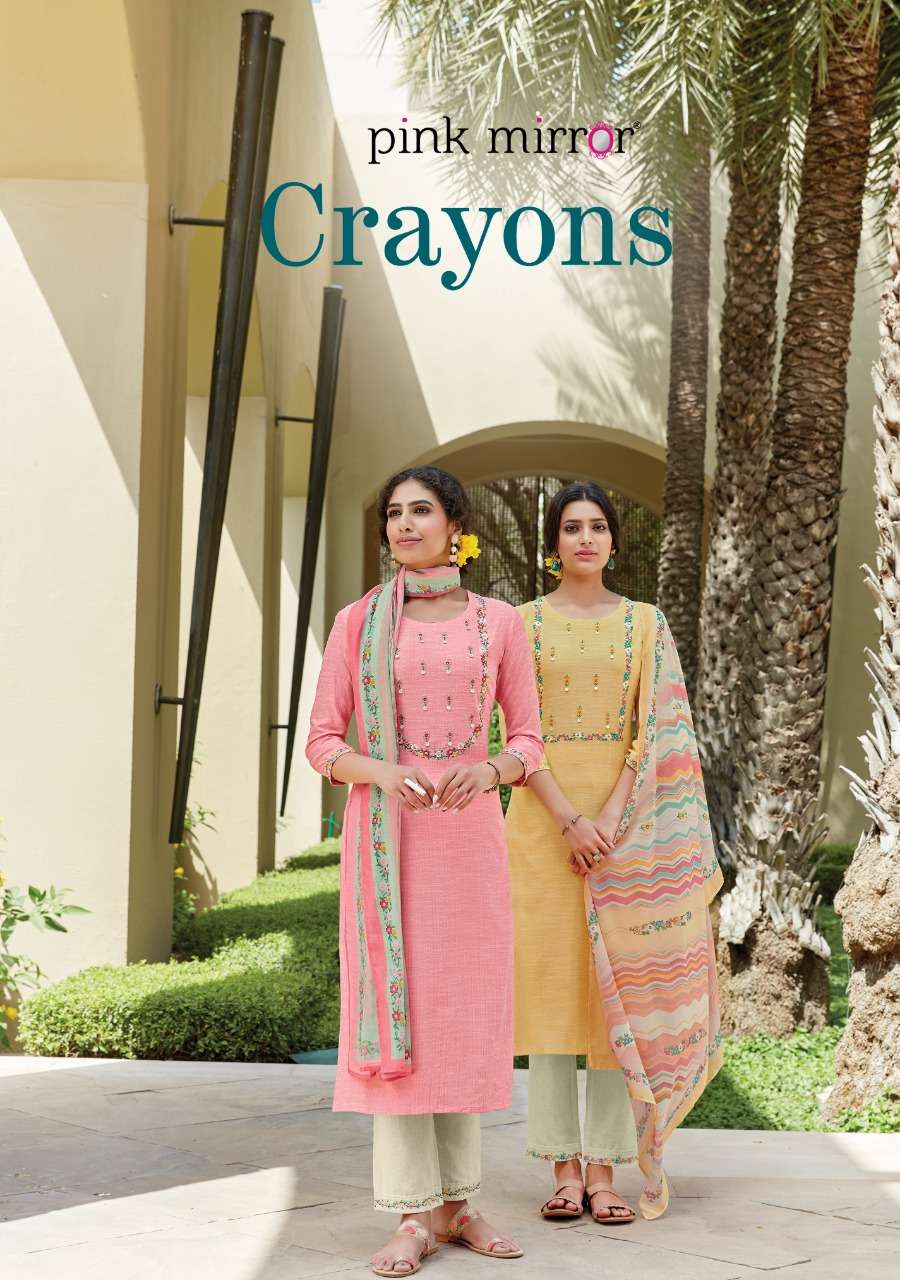 Crayons By Pink Mirror 1001 To 1006 Series Beautiful Suits Colorful Stylish Fancy Casual Wear & Ethnic Wear Viscose Embroidered Dresses At Wholesale Price