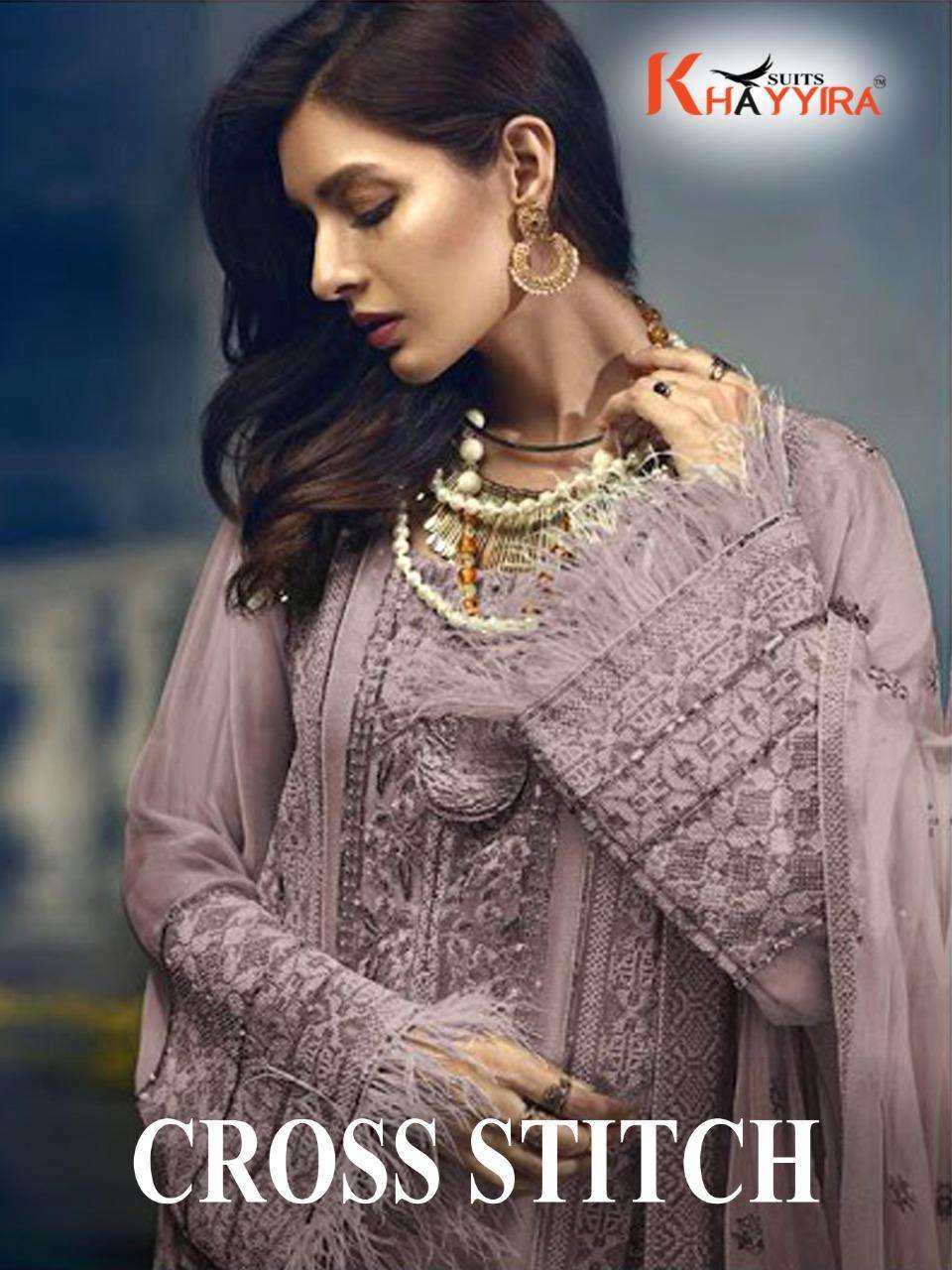 CROSS STITCH BY KHAYYIRA 2012-A TO 2012-H SERIES BEAUTIFUL PAKISTANI SUITS STYLISH FANCY COLORFUL CASUAL WEAR & ETHNIC WEAR HEAVY GEORGETTE WITH EMBROIDERY DRESSES AT WHOLESALE PRICE
