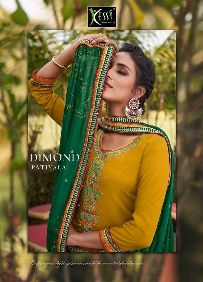 DIAMOND PATIYALA BY KESSI FABRICS 101 TO 108 SERIES BEAUTIFUL SUITS COLORFUL STYLISH FANCY CASUAL WEAR & ETHNIC WEAR JAM SILK WITH DIAMOND WORK DRESSES AT WHOLESALE PRICE