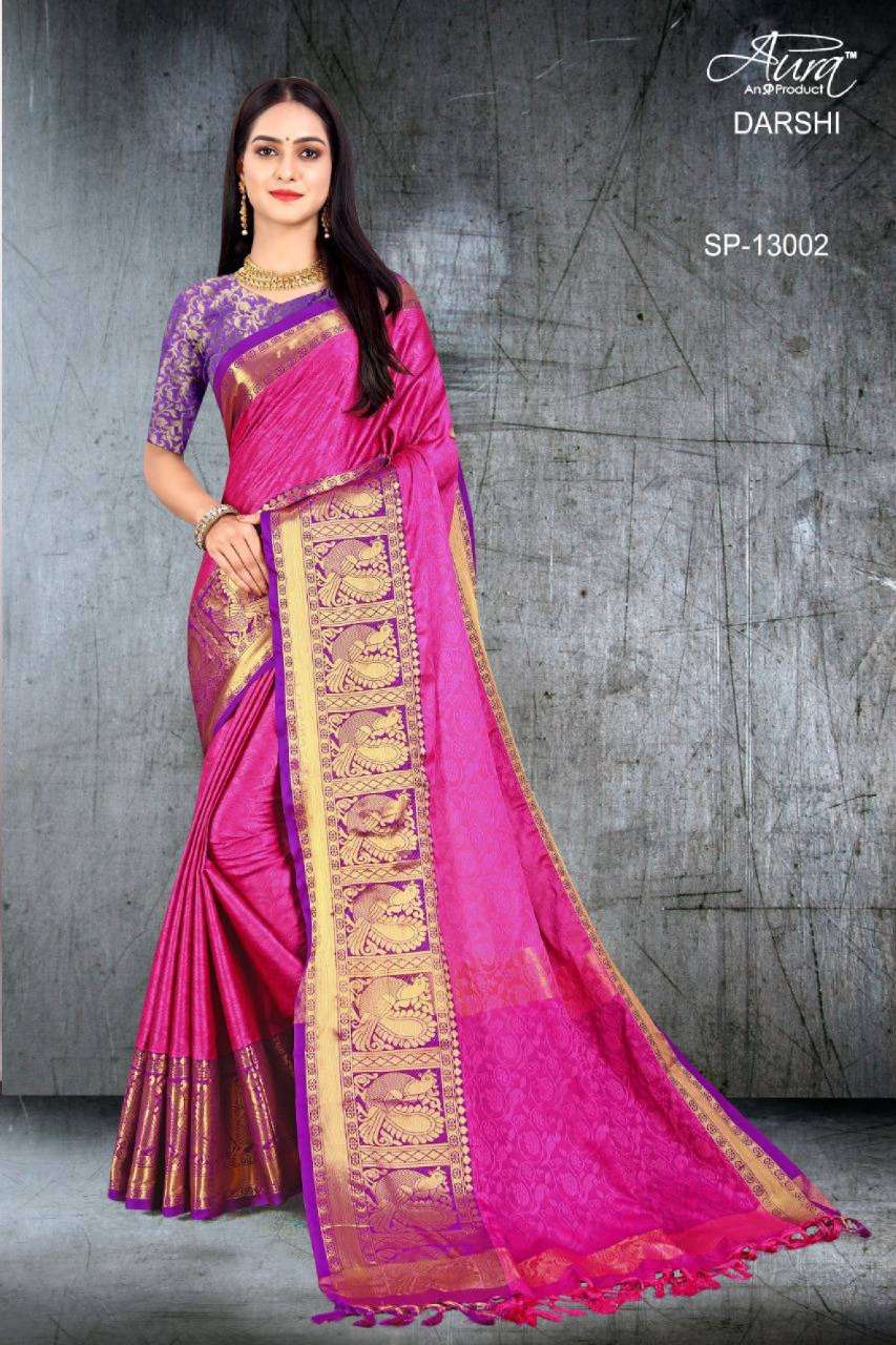 DARSHI BY AURA 13001 TO 13011 SERIES INDIAN TRADITIONAL WEAR COLLECTION BEAUTIFUL STYLISH FANCY COLORFUL PARTY WEAR & OCCASIONAL WEAR SILK SAREES AT WHOLESALE PRICE