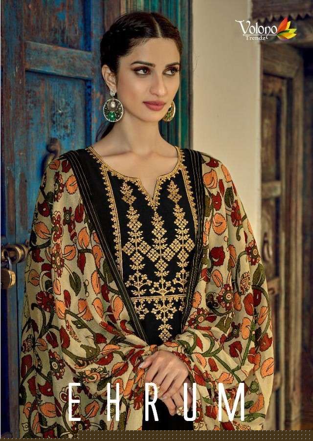 EHRUM BY VOLONO TRENDZ 6001 TO 6008 SERIES BEAUTIFUL SUITS COLORFUL STYLISH FANCY CASUAL WEAR & ETHNIC WEAR TUSSAR SILK EMBROIDERED DRESSES AT WHOLESALE PRICE