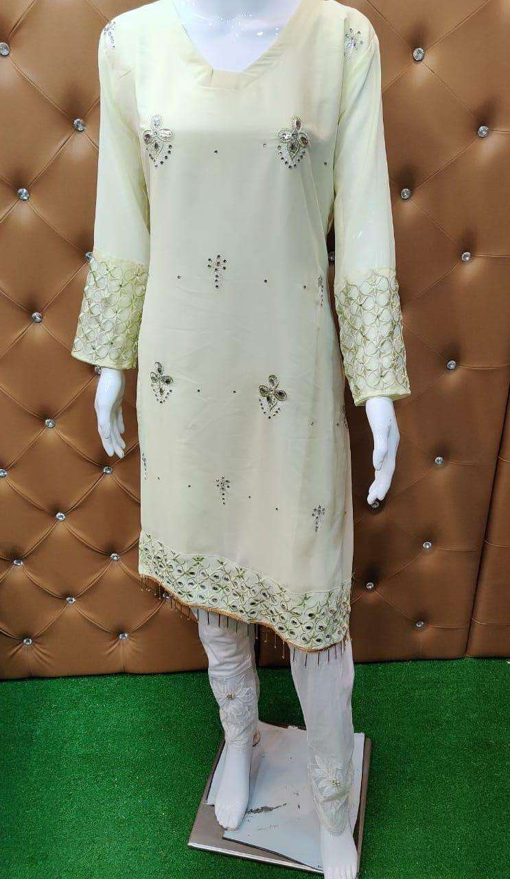 ESRA BY RUMAISHA FASHION 01 TO 02 SERIES DESIGNER STYLISH FANCY COLORFUL BEAUTIFUL PARTY WEAR & ETHNIC WEAR COLLECTION FAUX GEORGETTE EMBROIDERY KURTIS WITH BOTTOM AT WHOLESALE PRICE