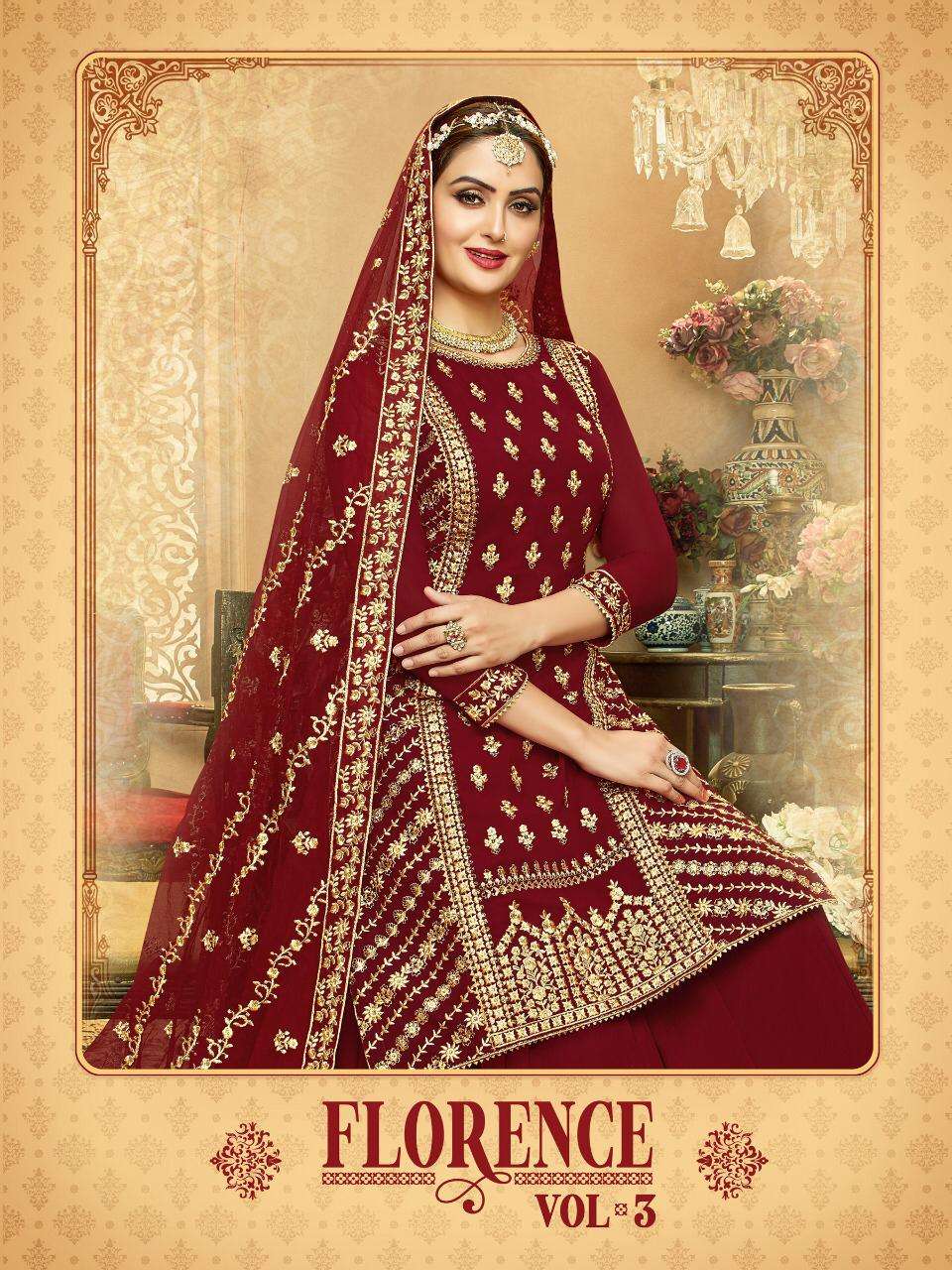 FLORENCE VOL-3 BY A.M. CREATION 1681 TO 1684 SERIES BEAUTIFUL STYLISH ANARKALI SUITS FANCY COLORFUL CASUAL WEAR & ETHNIC WEAR & READY TO WEAR FAUX GEORGETTE EMBROIDERED DRESSES AT WHOLESALE PRICE