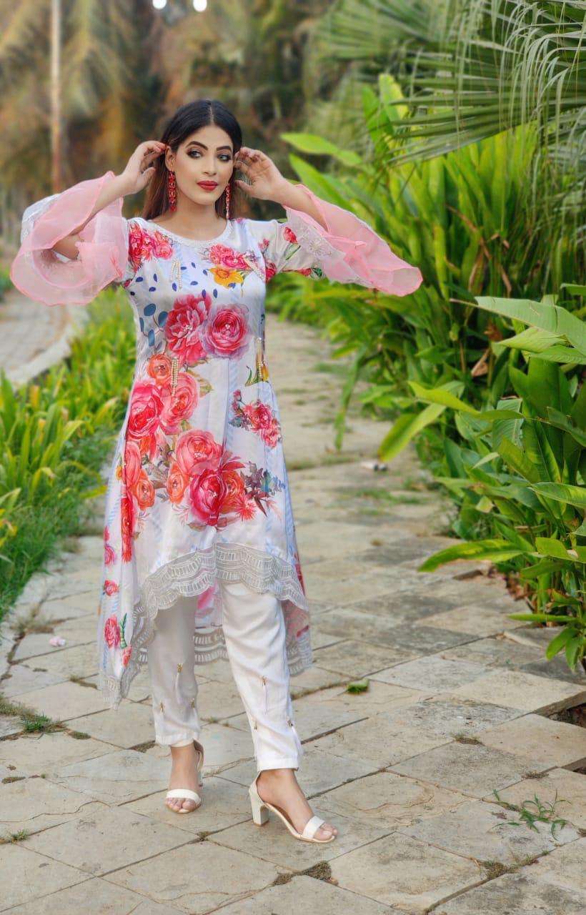 GULNAR VOL-1 BY RUMAISHA FASHION DESIGNER STYLISH FANCY COLORFUL BEAUTIFUL PARTY WEAR & ETHNIC WEAR COLLECTION JAPAN SATIN DIGITAL KURTIS WITH BOTTOM  AT WHOLESALE PRICE