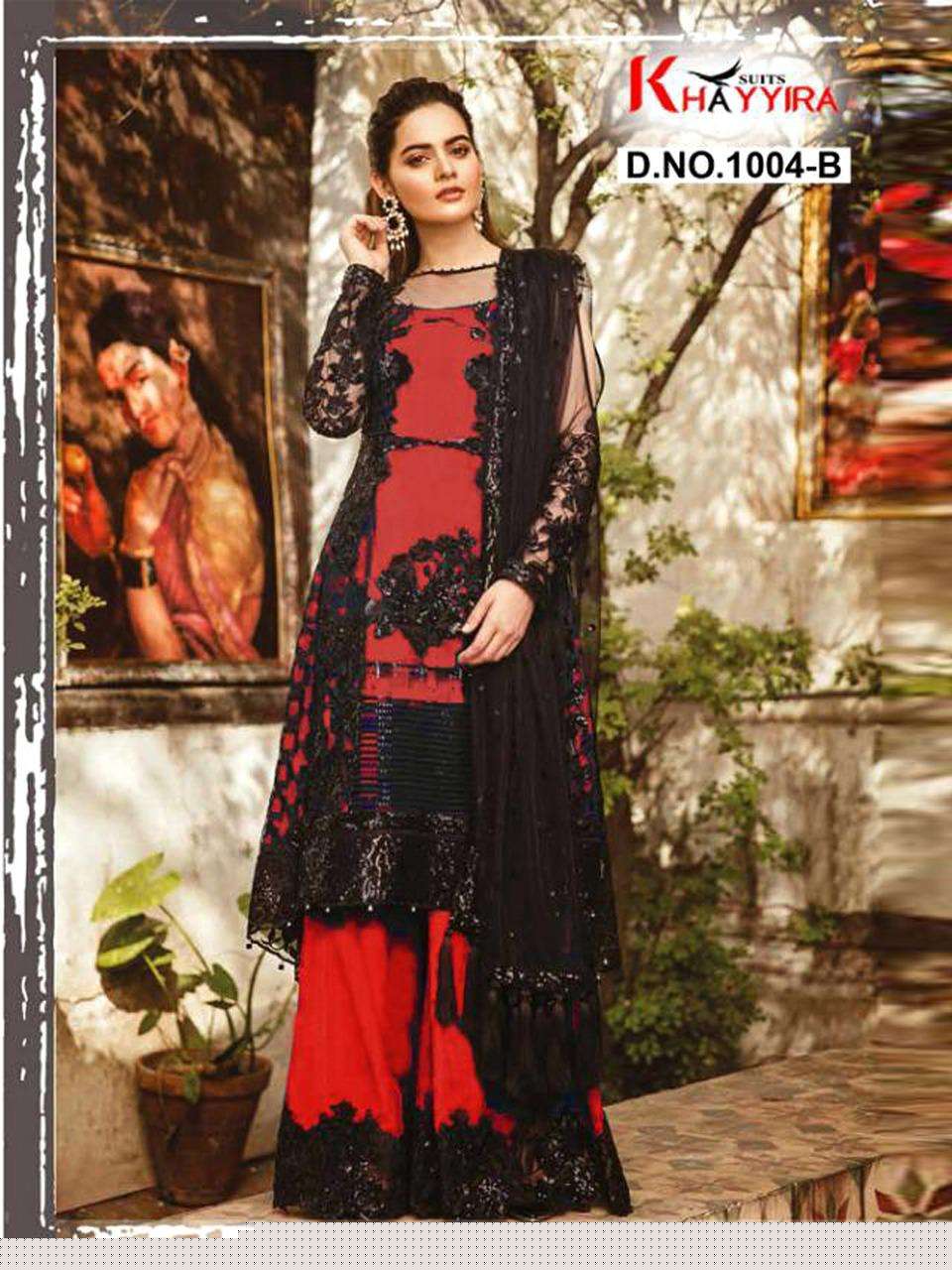IMROZIA COLOURS BY KHAYYIRA 1004 TO 1004-B SERIES PAKISTANI SUITS BEAUTIFUL FANCY COLORFUL STYLISH PARTY WEAR & OCCASIONAL WEAR BUTTERFLY NET WITH EMBROIDERY DRESSES AT WHOLESALE PRICE