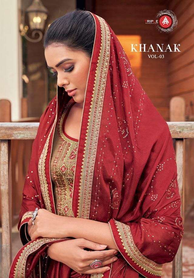 KHANAK VOL-3 BY TRIPLE AAA 3001 TO 3006 SERIES BEAUTIFUL SUITS COLORFUL STYLISH FANCY CASUAL WEAR & ETHNIC WEAR JAM SILK EMBROIDERED DRESSES AT WHOLESALE PRICE