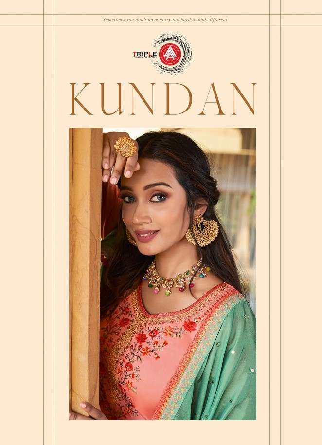 KUNDAN BY TRIPLE AAA 1001 TO 1006 SERIES DESIGNER WEDDING COLLECTION BEAUTIFUL STYLISH FANCY COLORFUL PARTY WEAR & OCCASIONAL WEAR JAM SILK WITH EMBROIDERED DRESSES AT WHOLESALE PRICE