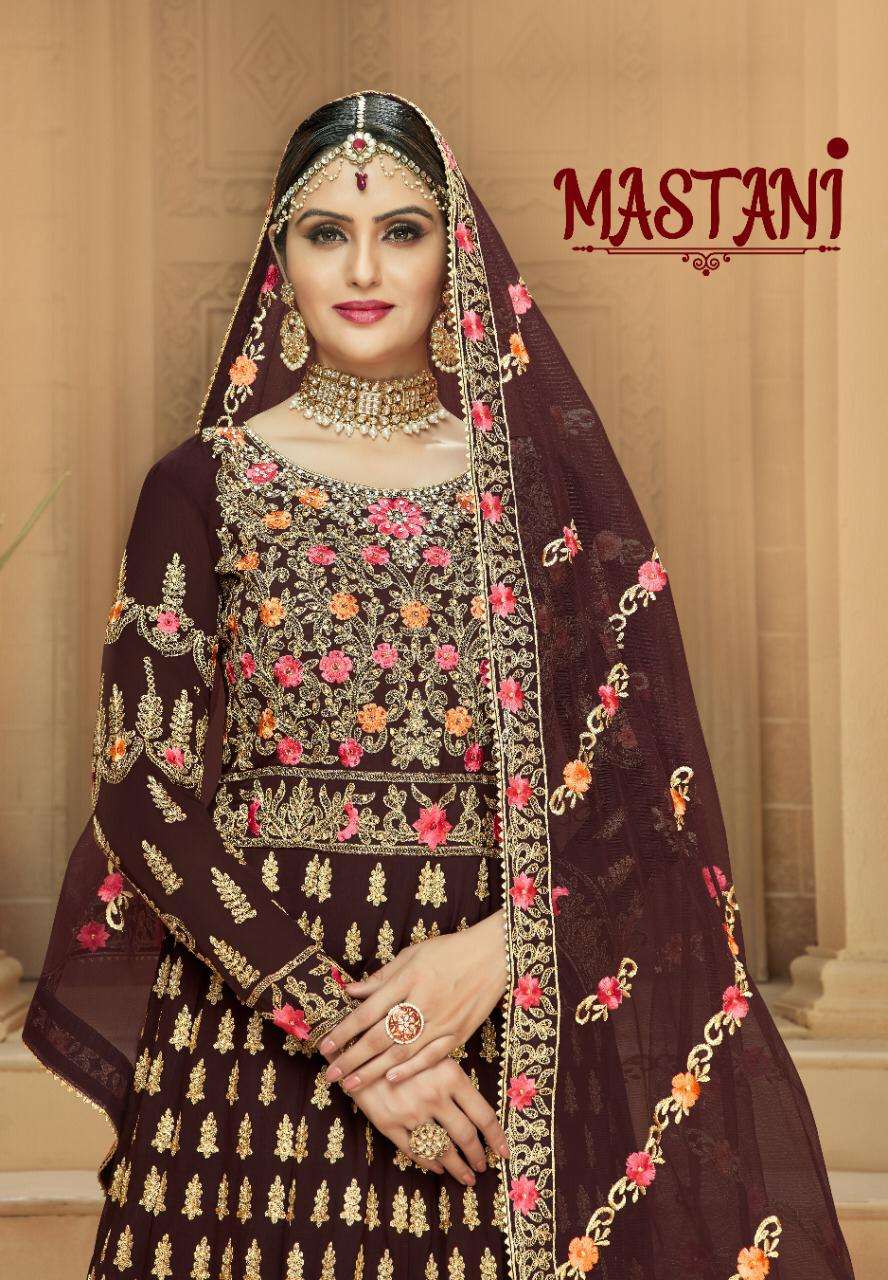 MASTANI BY A.M. CREATION 1961 TO 1964 SERIES BEAUTIFUL STYLISH ANARKALI SUITS FANCY COLORFUL CASUAL WEAR & ETHNIC WEAR & READY TO WEAR FAUX GEORGETTE EMBROIDERED DRESSES AT WHOLESALE PRICE