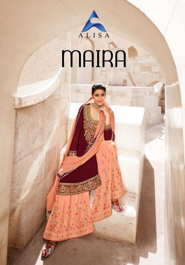 MAIRA BY ALISA 6801 TO 6804 SERIES BEAUTIFUL STYLISH SHARARA SUITS FANCY COLORFUL CASUAL WEAR & ETHNIC WEAR & READY TO WEAR FAUX GEORGETTE WITH EMBROIDERY DRESSES AT WHOLESALE PRICE