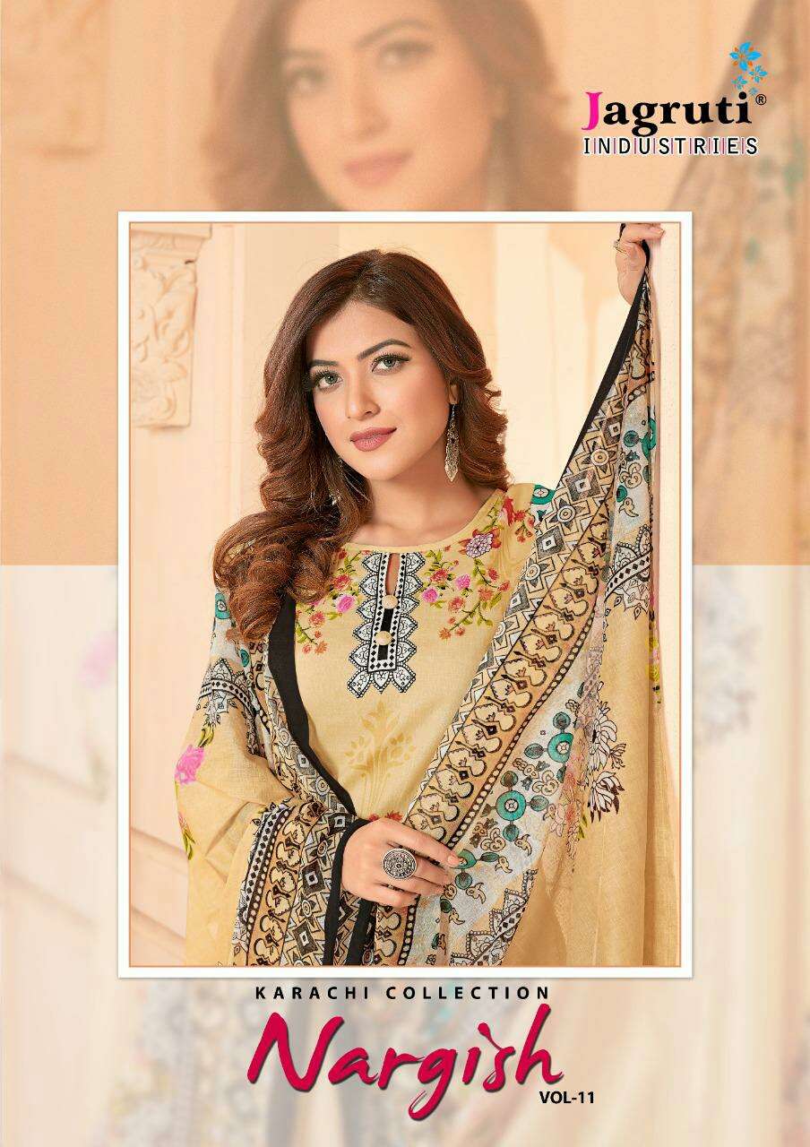 NARGISH VOL-11 BY JAGRUTI 1001 TO 1010 SERIES BEAUTIFUL SUITS COLORFUL STYLISH FANCY CASUAL WEAR & ETHNIC WEAR PURE COTTON DRESSES AT WHOLESALE PRICE
