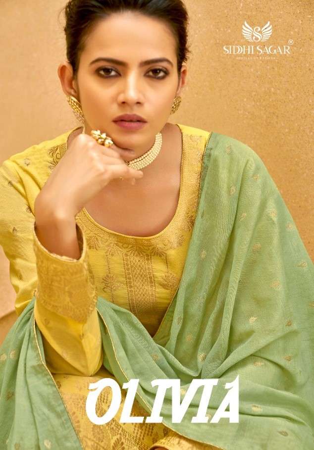 OLOVIA BY SIDDHI SAGAR 22401 TO 22406 SERIES BEAUTIFUL STYLISH SUITS FANCY COLORFUL CASUAL WEAR & ETHNIC WEAR & READY TO WEAR PURE BANARASI SILK JACQUARD DRESSES AT WHOLESALE PRICE