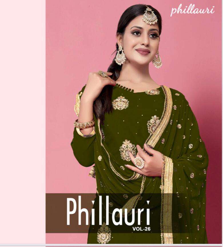 PHILLAURI VOL-26 BY PHILLAURI 2601 TO 2604 SERIES BEAUTIFUL PATIYALA SUITS STYLISH FANCY COLORFUL CASUAL WEAR & ETHNIC WEAR HEAVY GEORGETTE WITH EMBROIDERED DRESSES AT WHOLESALE PRICE