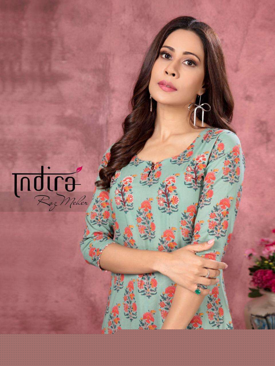ROZ MEHER VOL-2 BY INDIRA 4801 TO 4805 SERIES DESIGNER STYLISH FANCY COLORFUL BEAUTIFUL PARTY WEAR & ETHNIC WEAR COLLECTION PURE CAMBRIC COTTON EMBROIDERY KURTIS WITH BOTTOM AT WHOLESALE PRICE