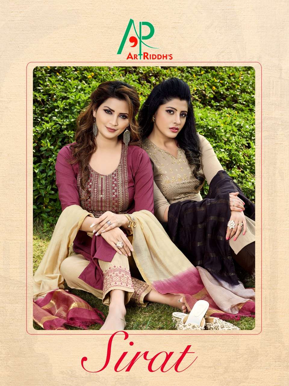 SIRAT BY ART RIDDHS 40001 TO 40006 SERIES DESIGNER SUITS BEAUTIFUL STYLISH FANCY COLORFUL PARTY WEAR & OCCASIONAL WEAR ITALIAN CRUSH EMBROIDERED DRESSES AT WHOLESALE PRICE