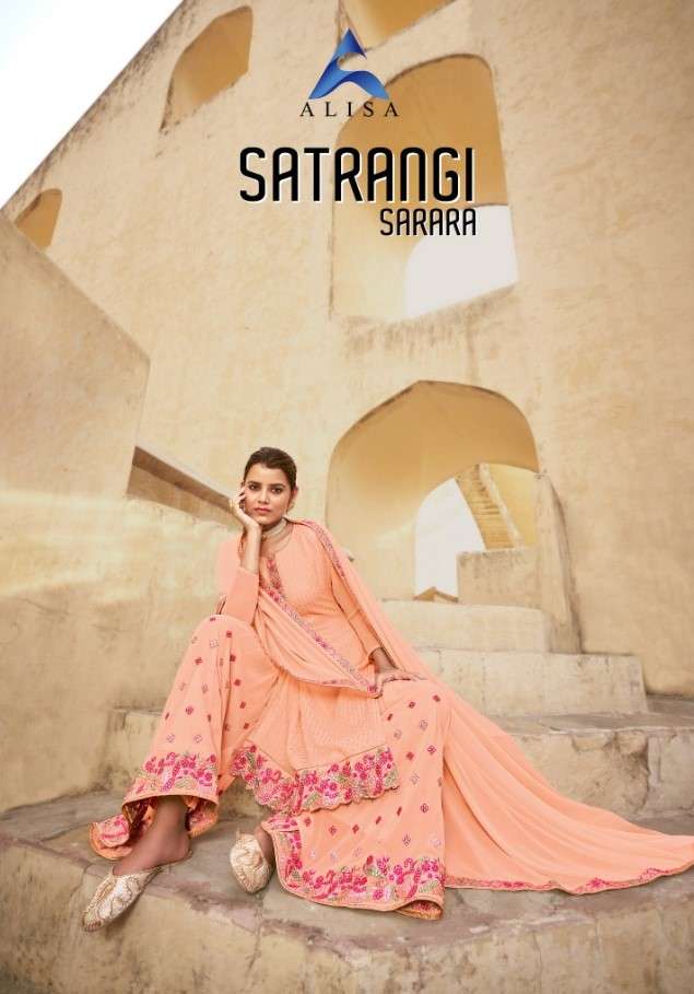 SATRANGI SARARA BY ALISA 6701 TO 6704 SERIES BEAUTIFUL STYLISH SHARARA SUITS FANCY COLORFUL CASUAL WEAR & ETHNIC WEAR & READY TO WEAR HEAVY FAUX GEORGETTE EMBROIDERED DRESSES AT WHOLESALE PRICE