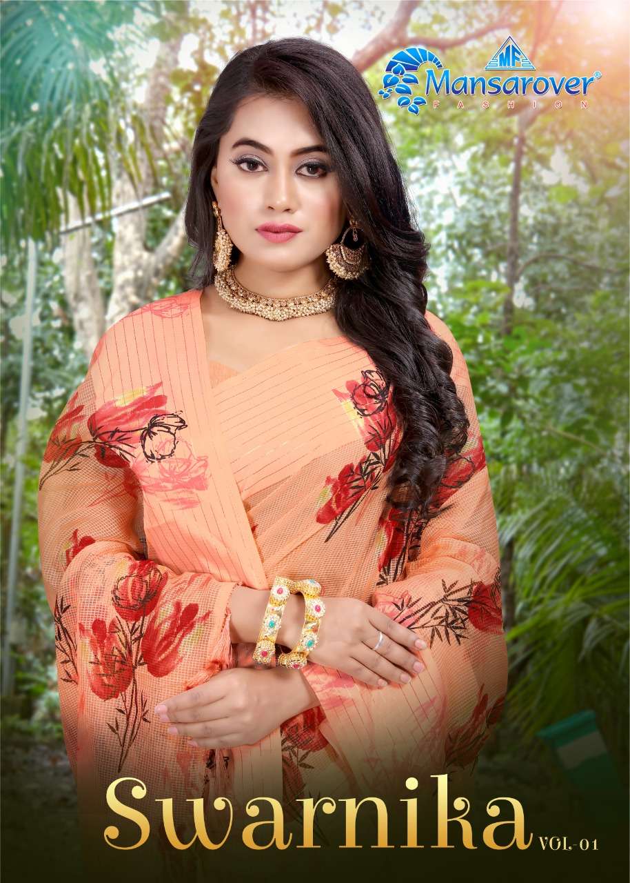 SWARNIKA BY MANSAROVAR 1001 TO 1008 SERIES INDIAN TRADITIONAL WEAR COLLECTION BEAUTIFUL STYLISH FANCY COLORFUL PARTY WEAR & OCCASIONAL WEAR VANI CHEX SAREES AT WHOLESALE PRICE