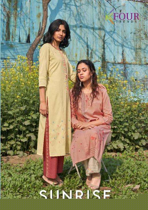 SUNRISE BY KFOUR TRENDS 2181 TO 2185 SERIES DESIGNER STYLISH FANCY COLORFUL BEAUTIFUL PARTY WEAR & ETHNIC WEAR COLLECTION MODAL COTTON EMBROIDERY KURTIS WITH BOTTOM AT WHOLESALE PRICE