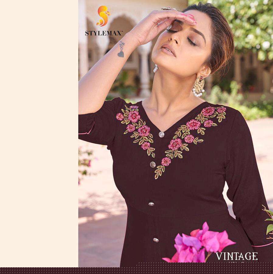 VINTAGE VOL-7 BY STYLEMAX 2001 TO 2007 SERIES BEAUTIFUL STYLISH FANCY COLORFUL CASUAL WEAR & ETHNIC WEAR & READY TO WEAR HEAVY RAYON EMBROIDERED KURTIS WITH BOTTOM AT WHOLESALE PRICE
