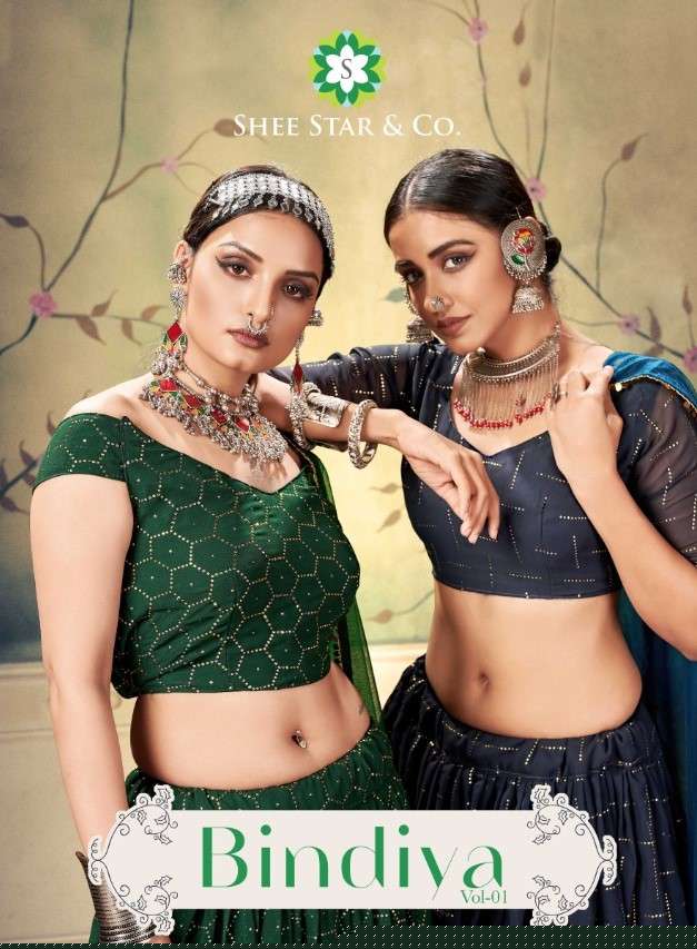 BINDIYA VOL-1 BY SHEE STAR 1053 TO 1057 SERIES BEAUTIFUL COLORFUL FANCY WEDDING COLLECTION OCCASIONAL WEAR & PARTY WEAR GEORGETTE LEHENGAS AT WHOLESALE PRICE