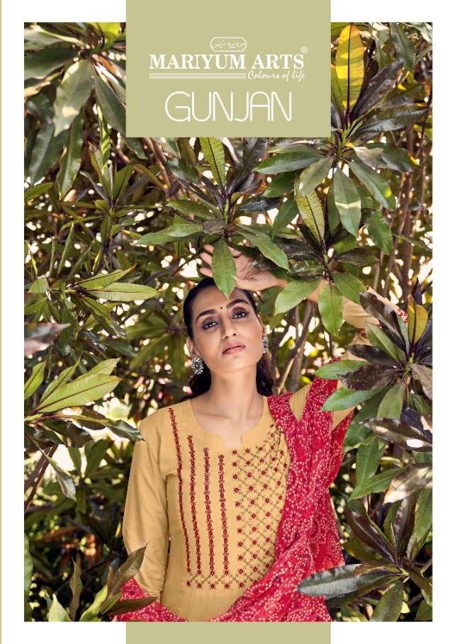 GUNJAN BY MARIYUM ARTS 1001 TO 1006 SERIES BEAUTIFUL SUITS COLORFUL STYLISH FANCY CASUAL WEAR & ETHNIC WEAR RAYON COTTON EBROIDERED DRESSES AT WHOLESALE PRICE